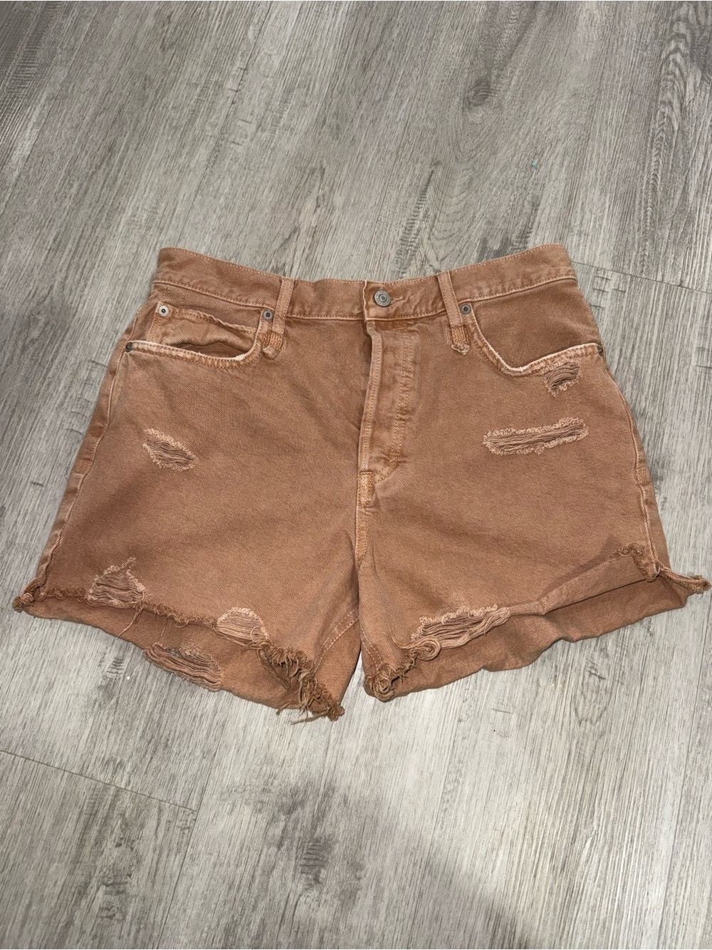 Free People Distressed Copper-Brown Denim Shorts